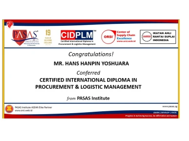 Congratulation to Mr Hans Hanpin Yoshuara who has succesfully completed and conferred the CIDPLM International Certification Program from PASAS Institute Singapore Well done