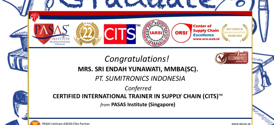 Congratulations to the Participant from PT. SUMITRONICS INDONESIA for successfully completing the CITS program!