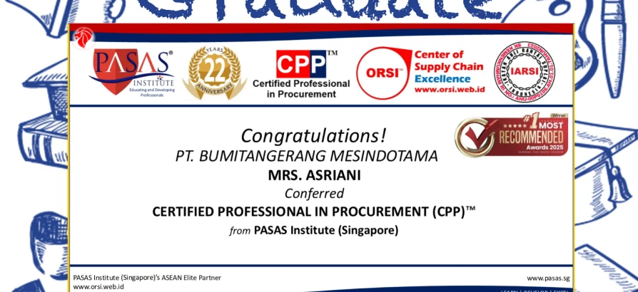 Congratulations to the Participant from PT. BUMITANGERANG MESINDOTAMA for successfully completing the CPP program from PASAS Institute (Singapore)!