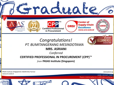 Congratulations to the Participant from PT BUMITANGERANG MESINDOTAMA for successfully completing the CPP program from PASAS Institute Singapore