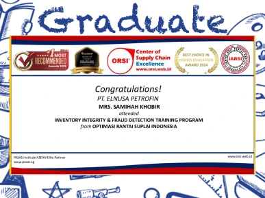 Congratulations to the Participant from PT Elnusa Petrofin for successfully completing the Inventory Integrity  Fraud Detection Training program