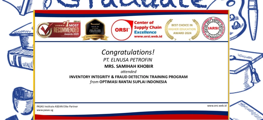 Congratulations to the Participant from PT. Elnusa Petrofin for successfully completing the Inventory Integrity & Fraud Detection Training program