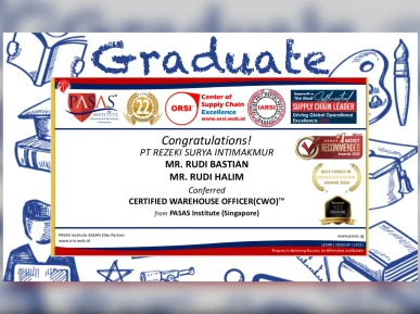 Congratulations to the Participants from PT Rezeki Surya Intimakmur for successfully completing the Certified Warehouse Officer CWO  international certification program from PASAS Institute Singapore