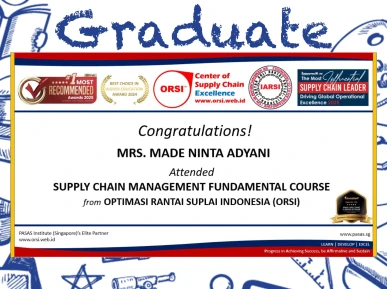Congratulations to the Participant for successfully completing the Supply Chain Management Fundamental Course